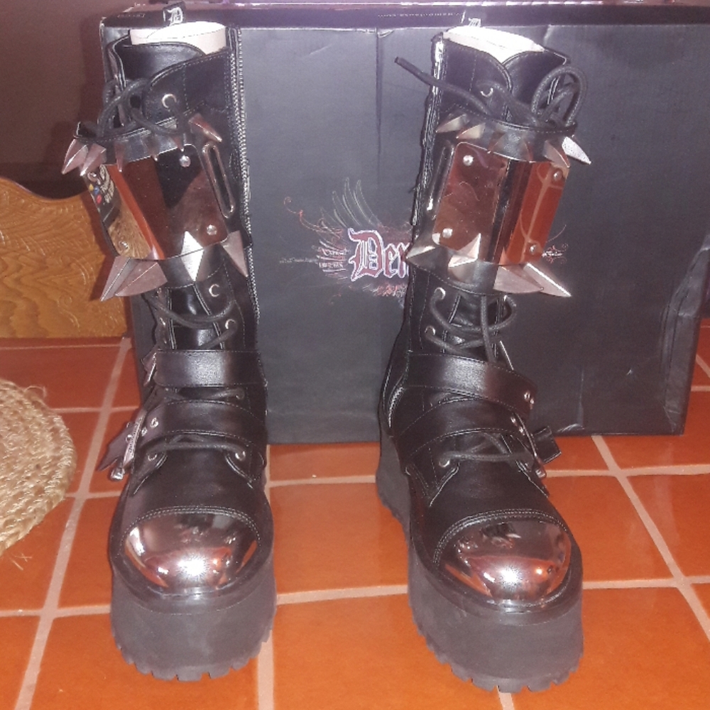 Demonia Grave Digger Black Vegan Leather boots
